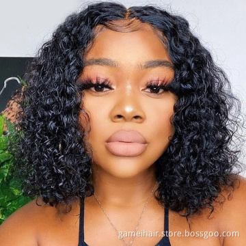 Curly Human Hair Wig Short Bob Lace Front Human Hair Wigs for Black Women Pre-plucked with Baby Hair Remy Lace Front Wig